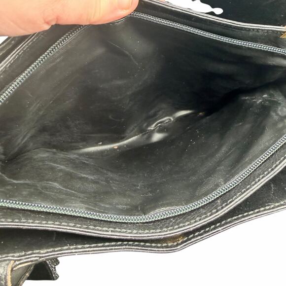 Italian Handmade Black Leather Tote Gold R Logo Shoulder Bag - Picture 8 of 13